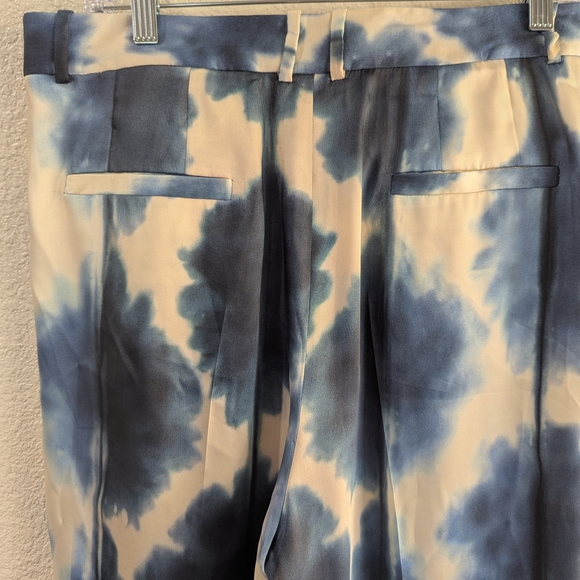 NWT Zara Blue and White Tie-Dye Satin Look Wide Leg Trousers Size Large - Picture 7 of 11